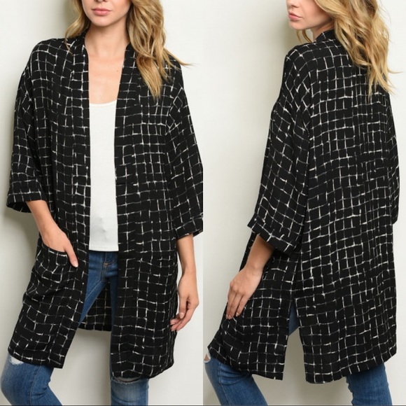 COCOIMO Jackets & Blazers - B2G1♦️Black Plaid Light Kimono Cardigan